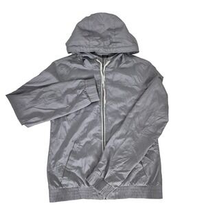 Zine Jacket Mens Small Gray Hooded Windbreaker Lightweight Full Zip Casual